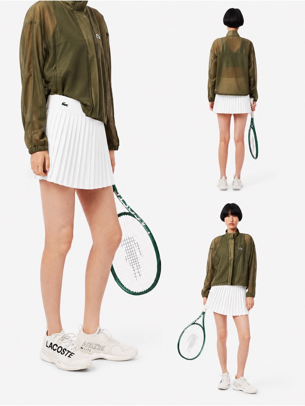 Lacoste Sport ultra dry lined tennis skirt in white green short - 34/XS